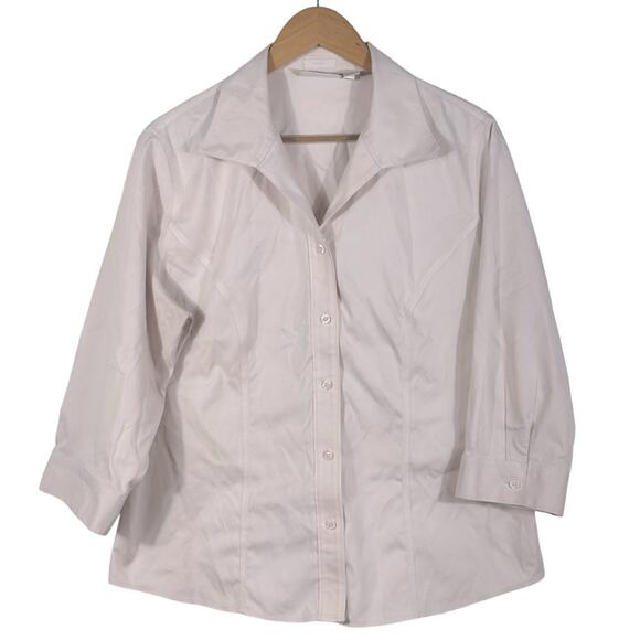 Chico's No Iron 100% Cotton 3/4 Sleeve Button Down Top Size 2 (US Large/12) - Picture 1 of 10